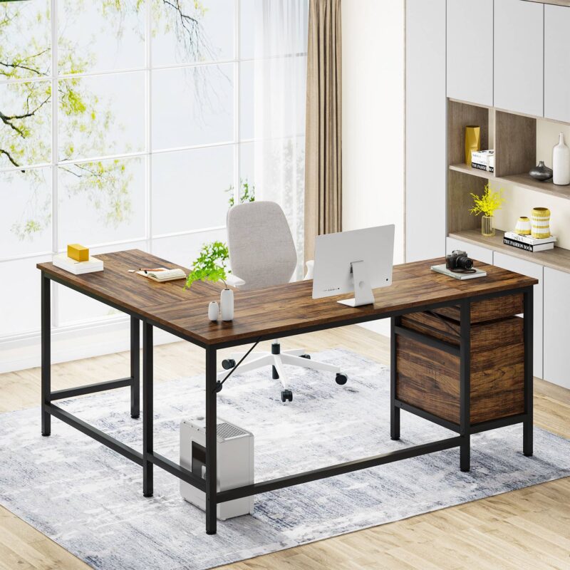 L-Shaped Desk, 59" Corner Computer Desk with Storage Drawers - Image 3