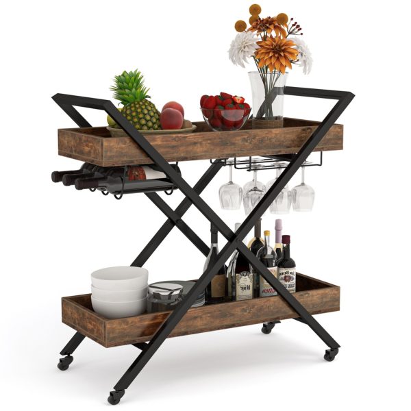 Bar Cart ,Mobile Serving Cart Kitchen Cart with 2-Tier Shelves - Image 2