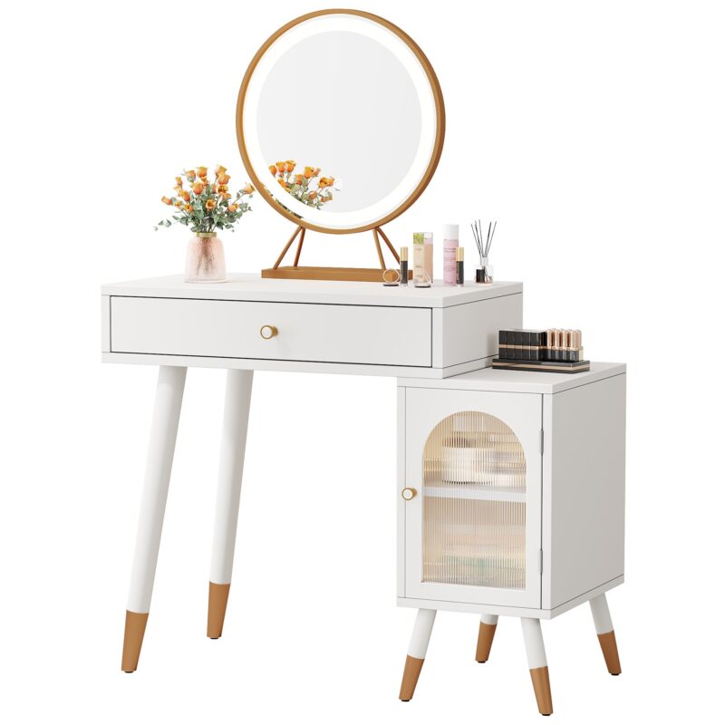 Vanity, Makeup Dressing Table with Drawer and Storage Cabinet