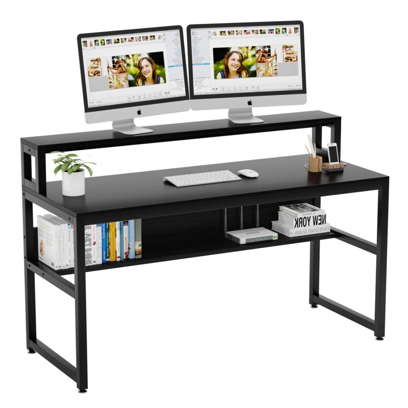 55 Inches Computer Desk with Shelves and  Monitor Stand