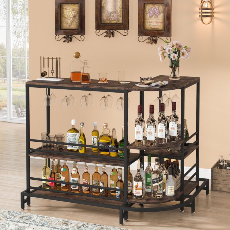 Bar Unit, 3-Tier L-Shaped Liquor Bar Table with Storage - Image 4