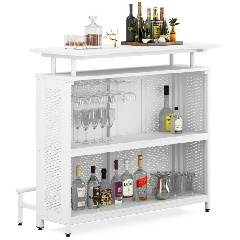 Bar Unit, 3 Tier Liquor Home Bar Table with Stemware Racks - Image 7