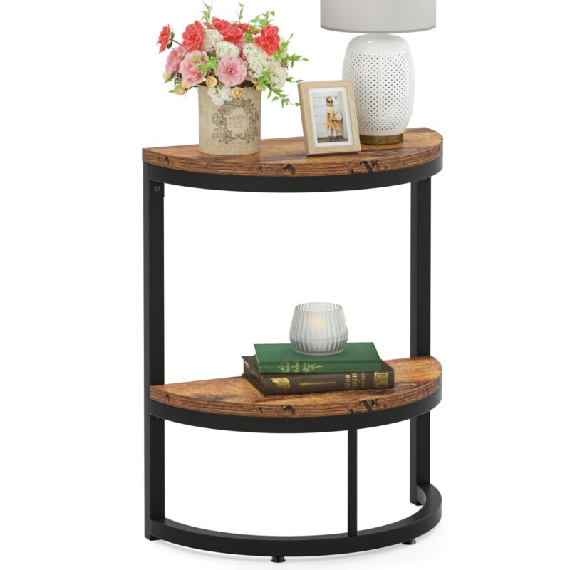 End Table, Half Round Narrow Side Table with Metal Frame - Image 6