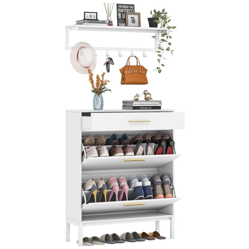 Shoe Cabinet with Floating Shelf, Modern 3 Drawers Shoe Organizer - Image 2