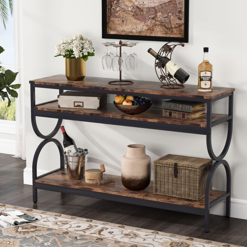 Console Table, 55" Sofa Table with 3-Tier Storage Shelves - Image 2