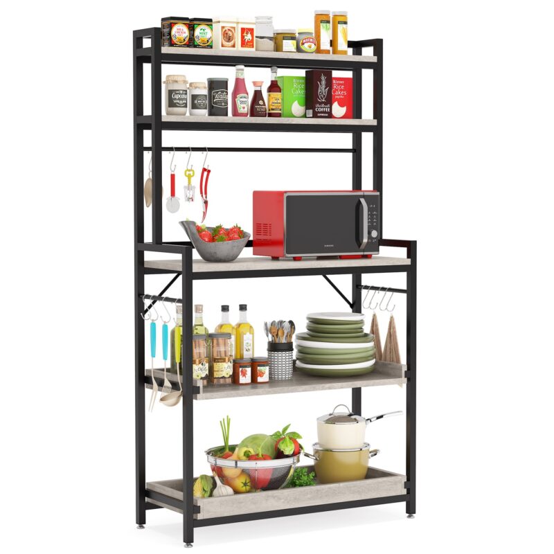 Kitchen Baker’s Rack with Hutch, 5 Tier Wood Microwave Oven Stand