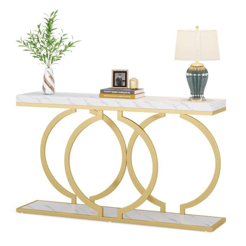 Console Table, 55 inch Faux Marble Entryway Sofa Table