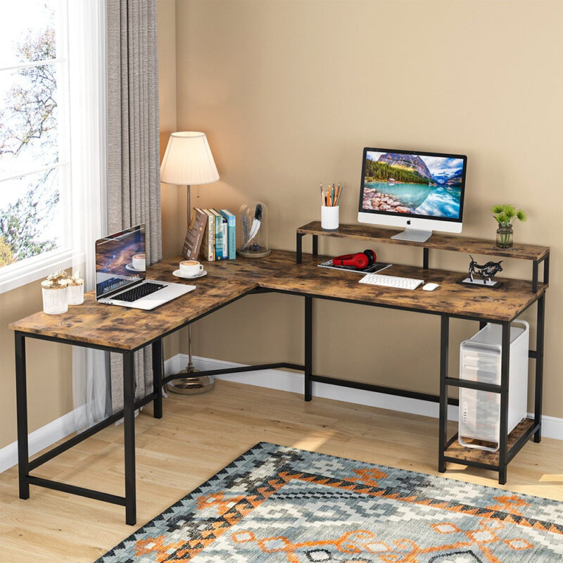 L-Shaped Desk, Corner Computer Desk with Monitor Stand - Image 2