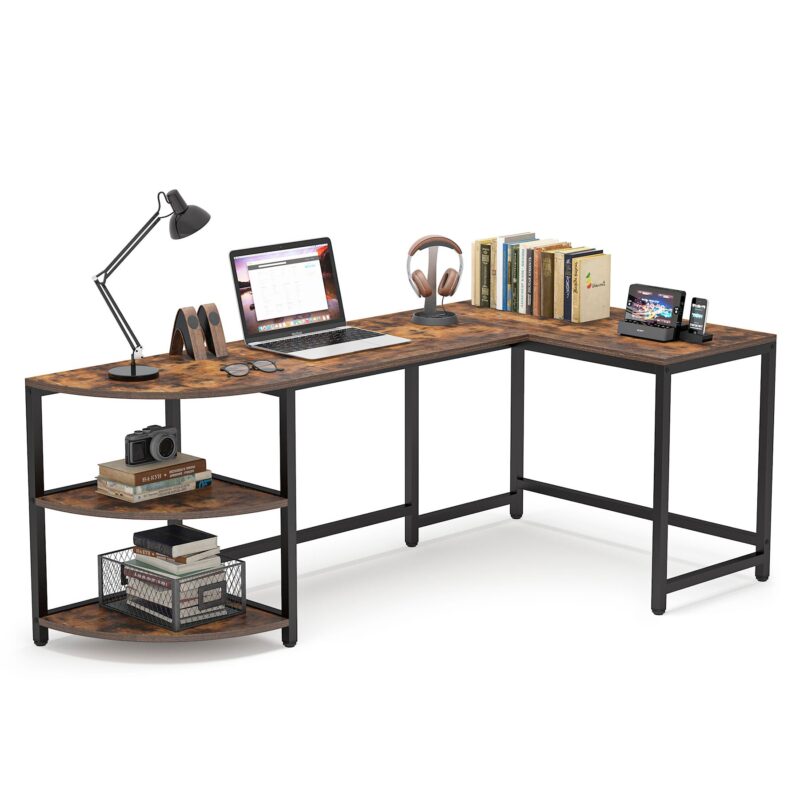 L-Shaped Desk, 75 inch Corner Computer Desk with Reversible Shelves