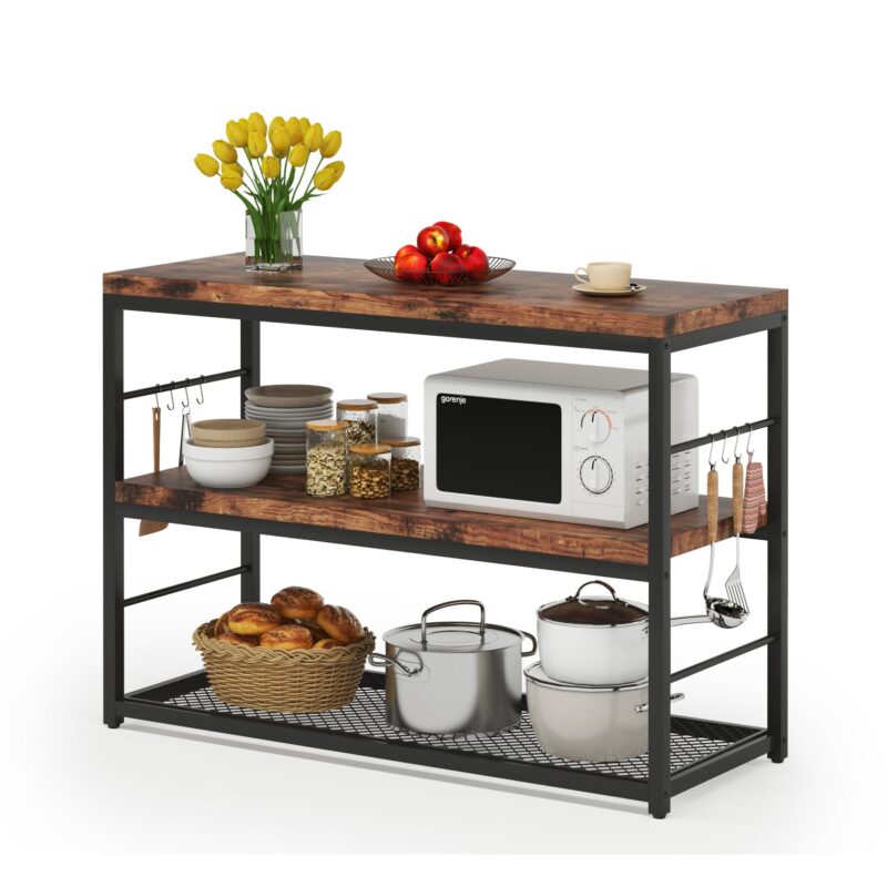 Kitchen Island with Storage Shelves, 3-Tier Kitchen Shelf