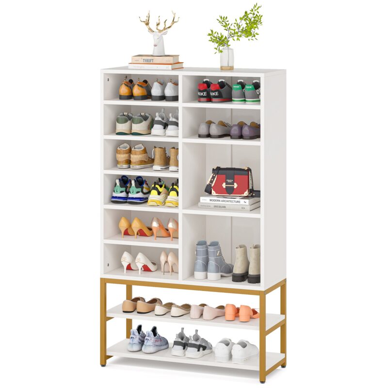 Shoe Cabinet, Freestanding Shoe Rack with 10 Adjustable Compartments