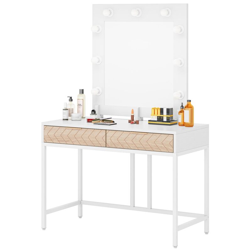 Vanity, Makeup Dressing Table with Lights and Drawers