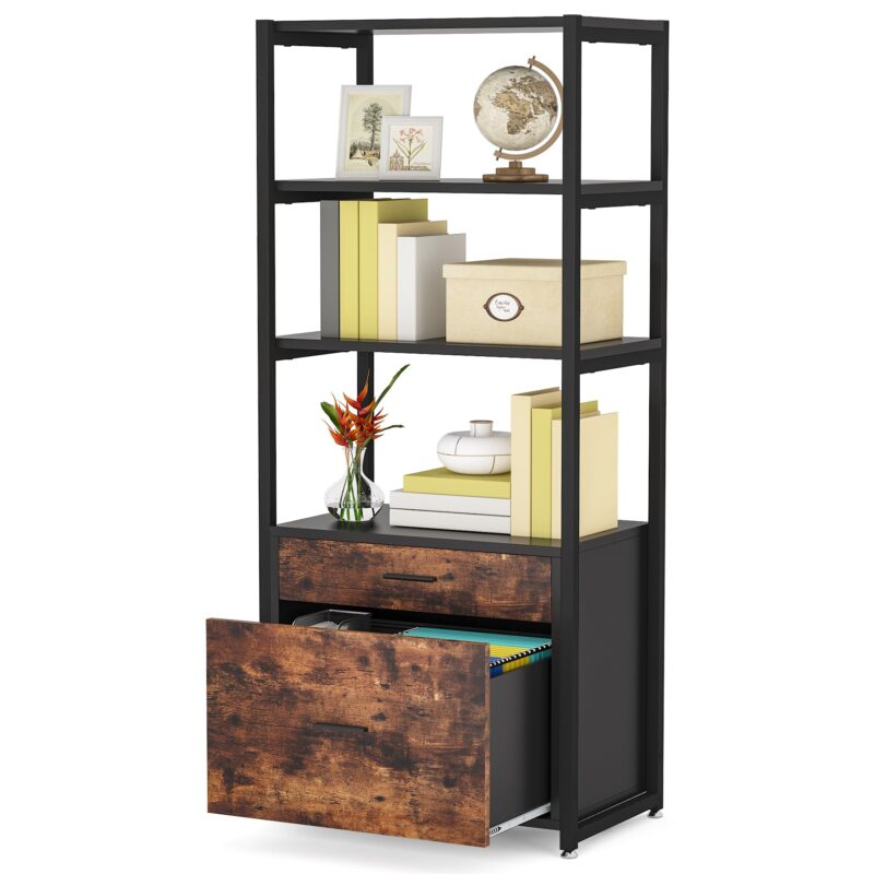 File Cabinet, 4-Tier Modern Bookshelf with 2 Drawers - Image 9