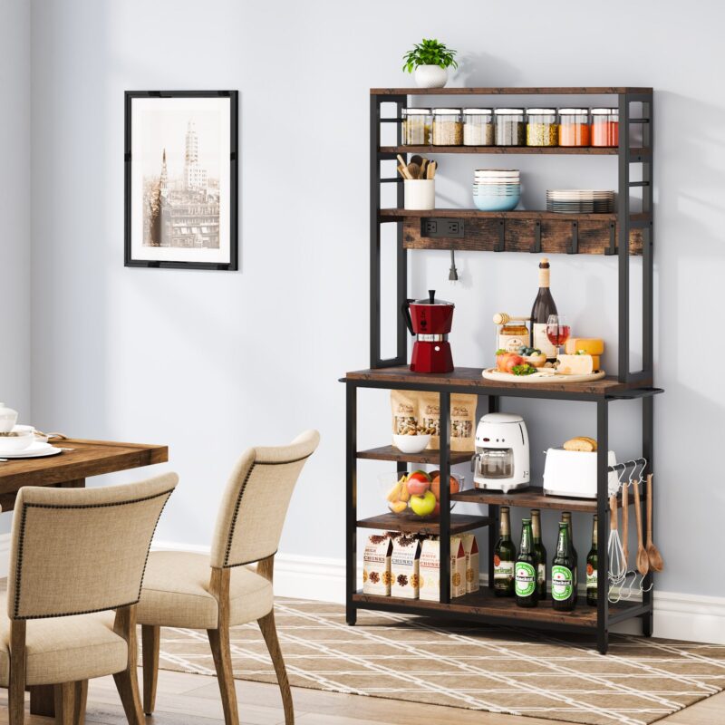 8-Tier Kitchen Baker’s Rack with Power Outlet & Hooks - Image 3