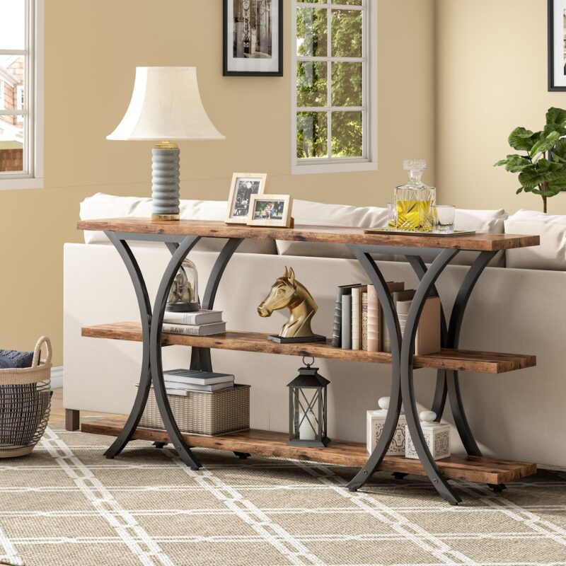 Console Table, Industrial Entryway Sofa Table with 3-Tier Shelves - Image 3