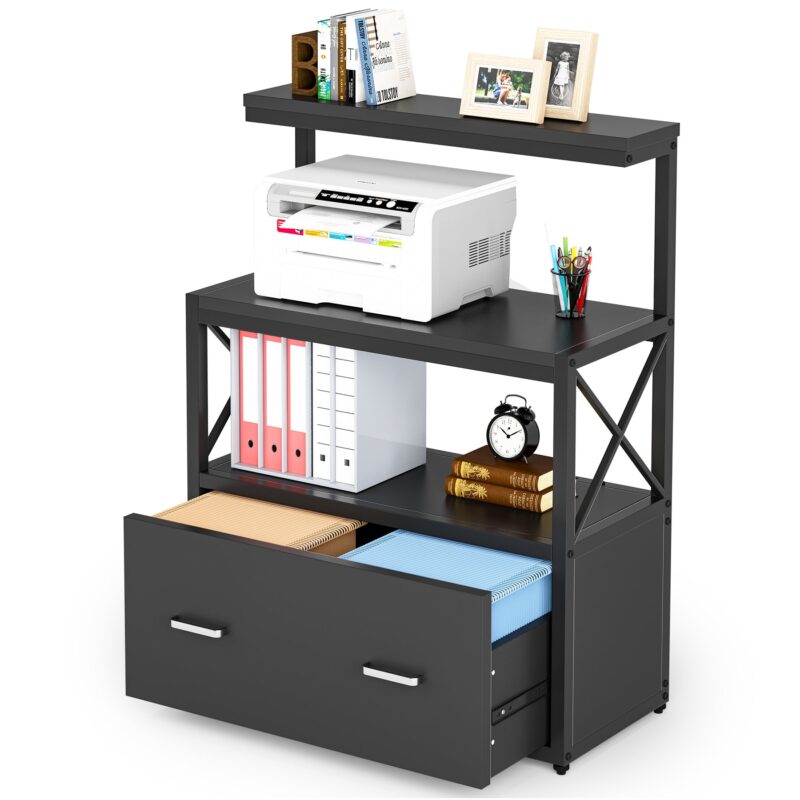 File Cabinet, Lateral Printer Stand with Drawer & Shelves - Image 2