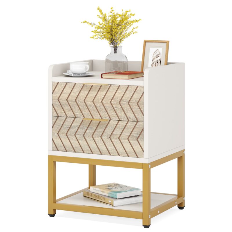 Nightstand, 2-Drawer Bedside End Table with Storage Shelf