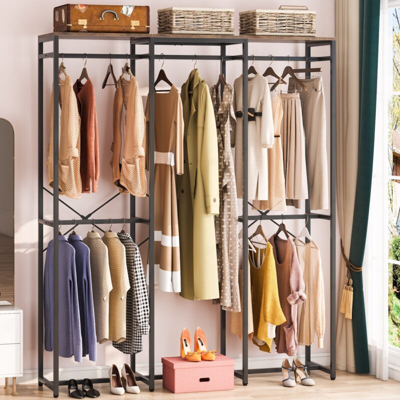 Freestanding Closet Organizer, Garment Rack with Shelves and Hanging Rods - Image 4