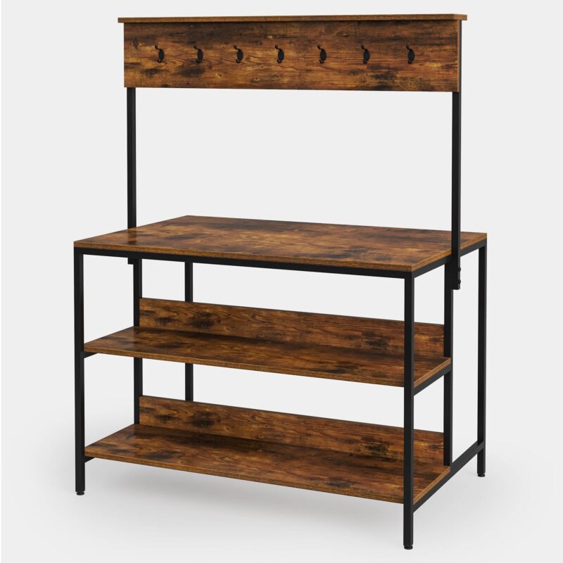 Kitchen Island, 3 Tiers Kitchen Storage Shelf with 14 Hooks - Image 2