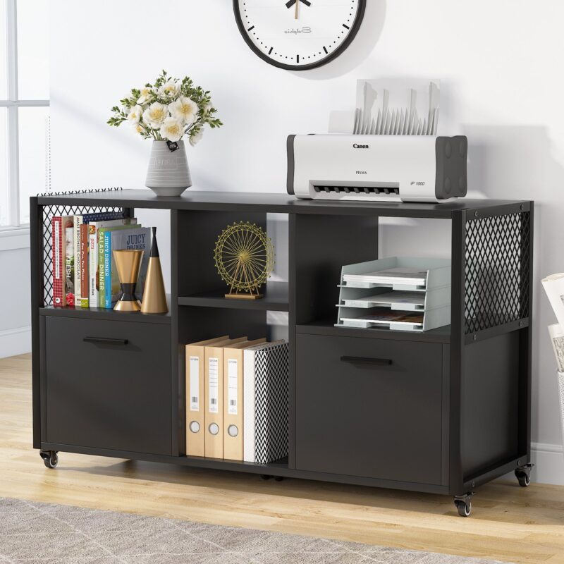 File Cabinet, 2 Drawer Wood Mobile Lateral Filing Cabinet - Image 3