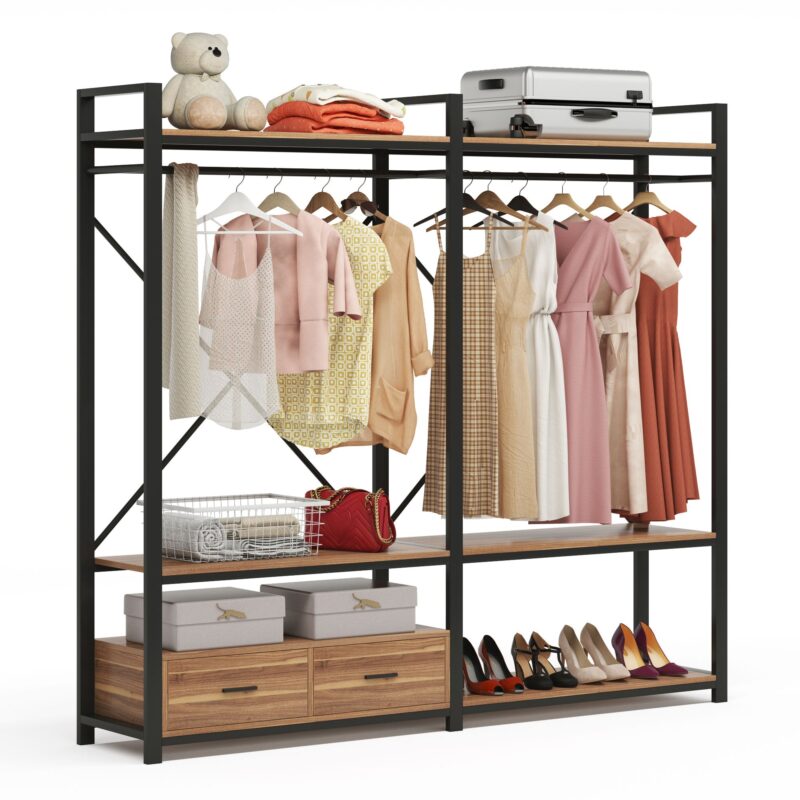 Freestanding Closet Organizer, Large Garment Racks with Drawers