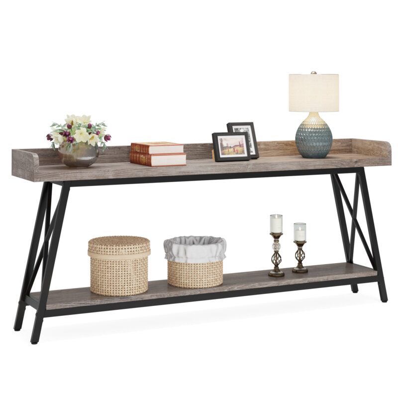 Console Table, 2-Tier Narrow Sofa Table Behind Couch Entryway Table - Image 6