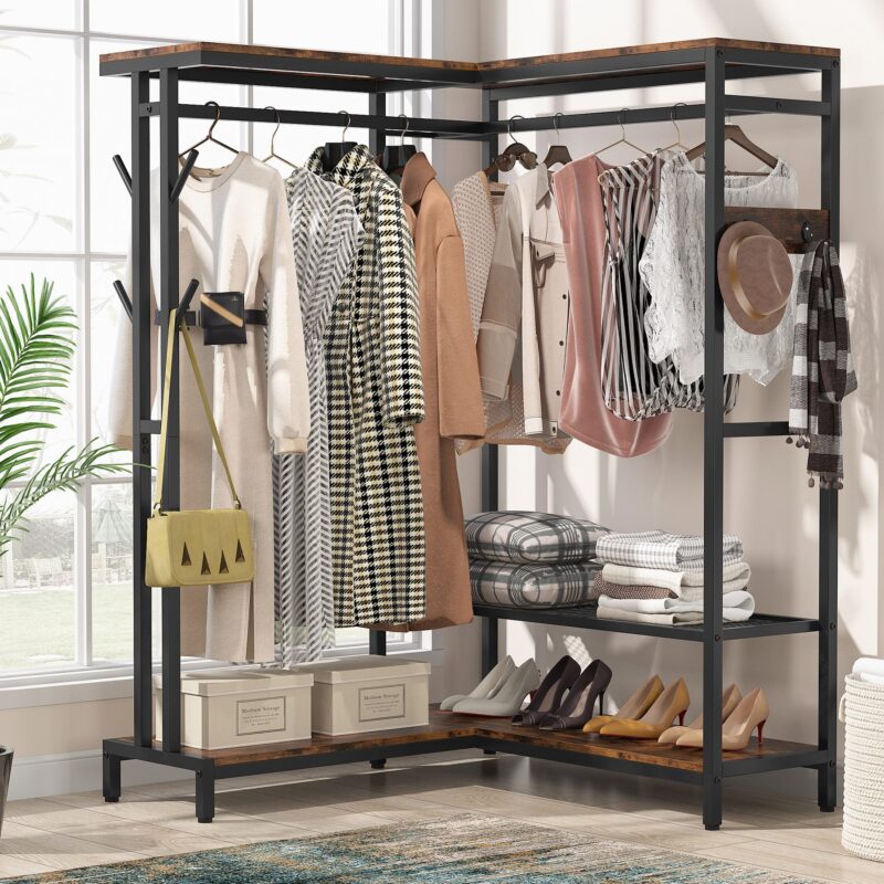 Freestanding Closet Organizer, Corner L Shape Clothes Rack - Image 3