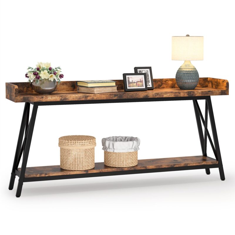 Console Table, 2-Tier Narrow Sofa Table Behind Couch Entryway Table