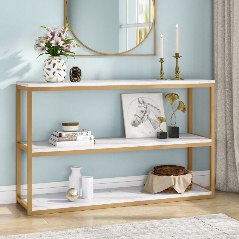 Console Table, Faux Marble Top 3-Tier Sofa Entryway Table - Image 3