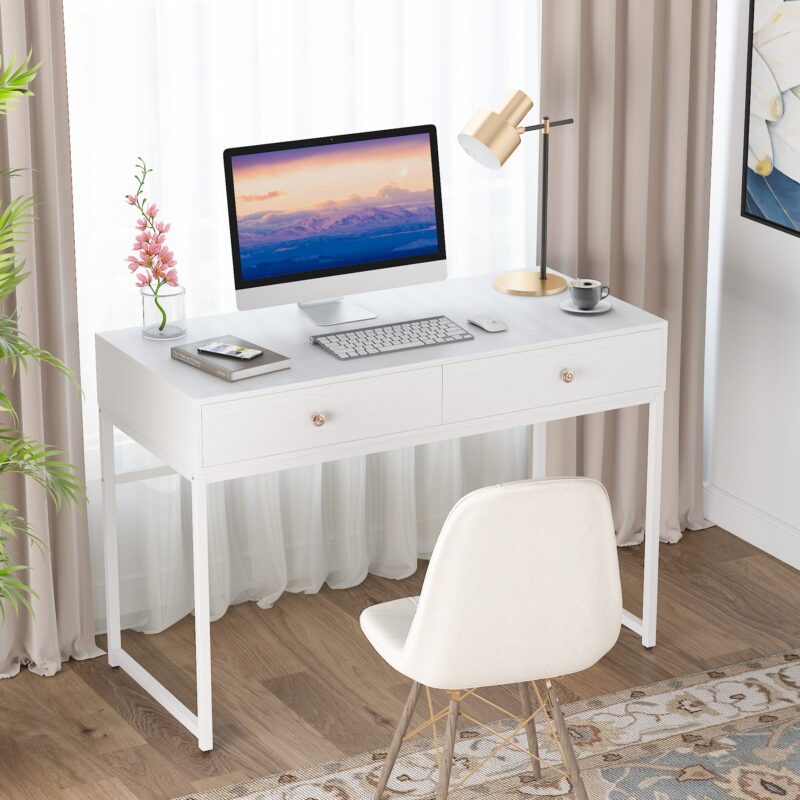 47" Computer Desk, Modern Writing Desk with 2 Drawers - Image 3