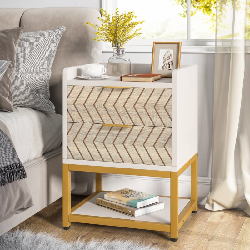 Nightstand, 2-Drawer Bedside End Table with Storage Shelf - Image 2