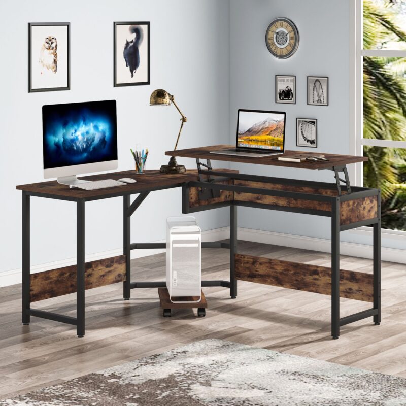 L-Shaped Desk, Height Adjustable Standing Desk with Lift Top - Image 2