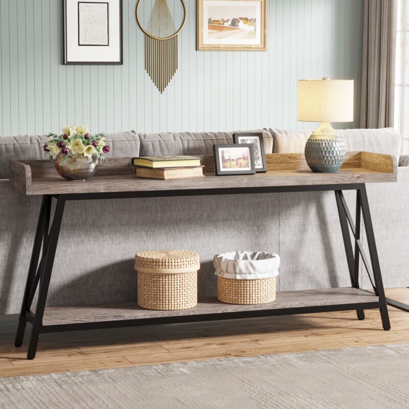 Console Table, 2-Tier Narrow Sofa Table Behind Couch Entryway Table - Image 7