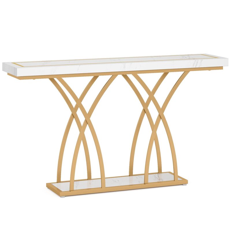 Console Table, 55 Inch Modern Faux Marble Entryway Table - Image 2