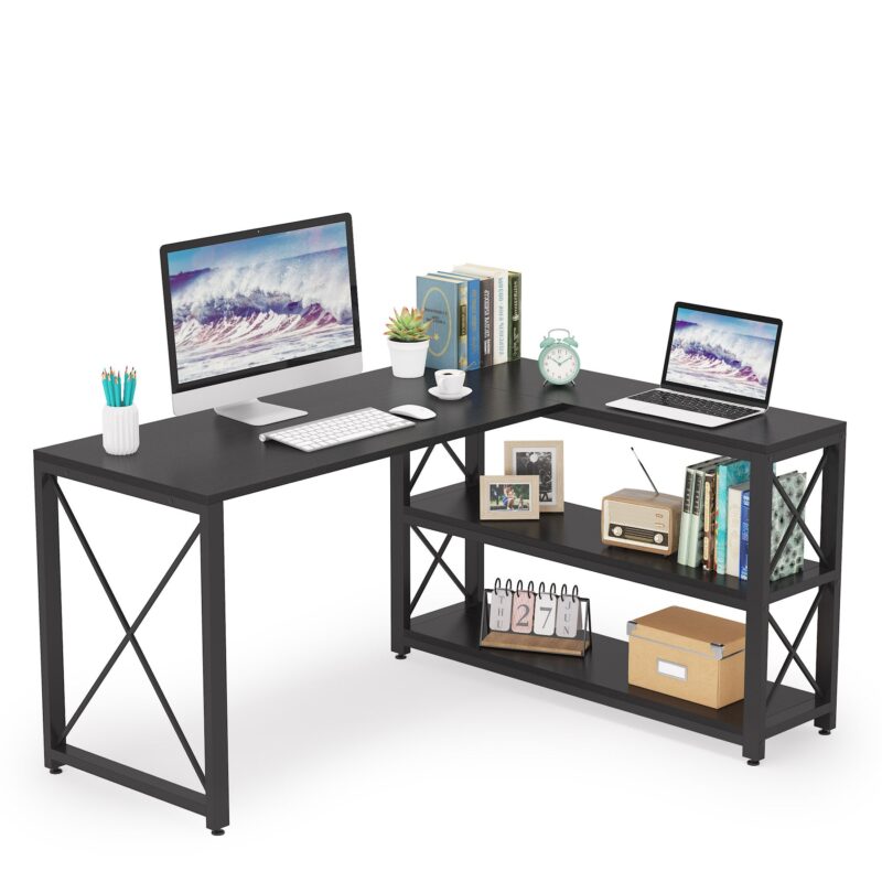 L-Shaped Desk, Reversible Corner Computer Desk with Shelves - Image 11