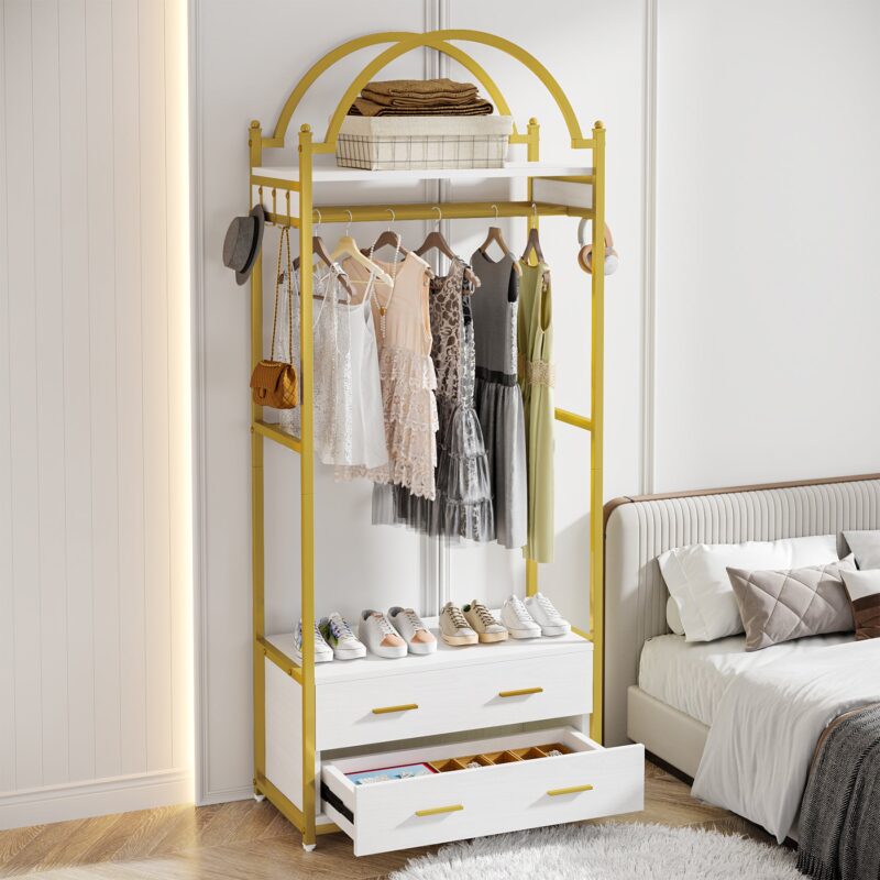 Freestanding Closet Organizer, Modern Garment Rack with Drawers & Shelves - Image 4