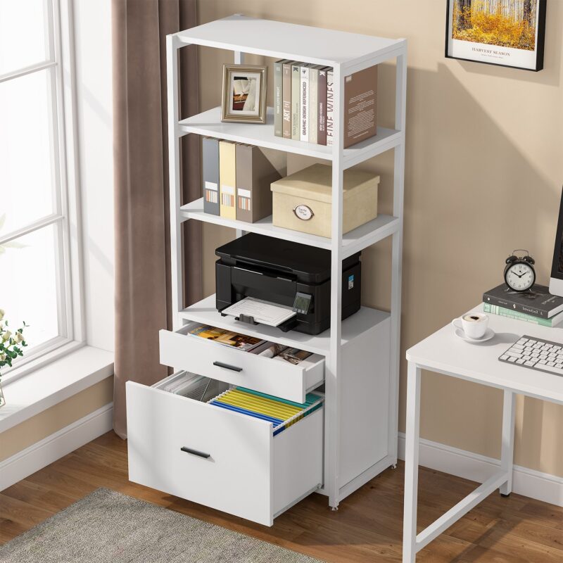 File Cabinet, 4-Tier Modern Bookshelf with 2 Drawers - Image 4