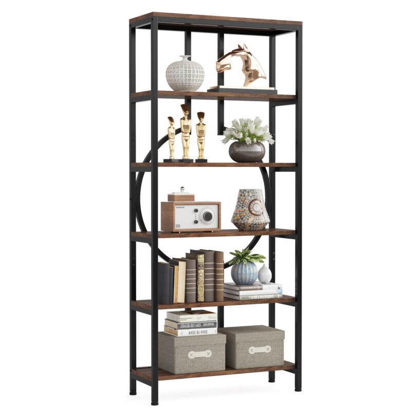 Bookshelf, 70.9" Industrial Bookcase 6-Tier Display Shelf