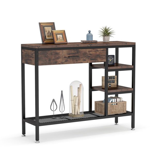 Sofa Console Table with Drawers, Rustic Industrial Entry Table - Image 2