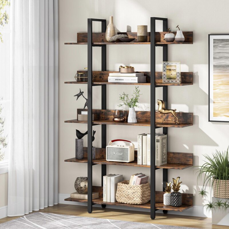 5-Tier Bookshelf, Industrial 5-Shelf Etagere Bookcase - Image 3