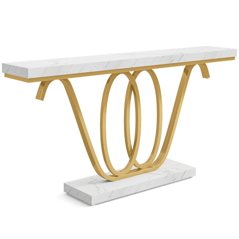 Console Table, 55 Inch Entryway Table Faux Marble Sofa Table - Image 2