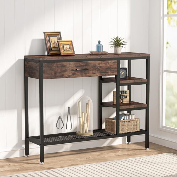 Sofa Console Table with Drawers, Rustic Industrial Entry Table - Image 3