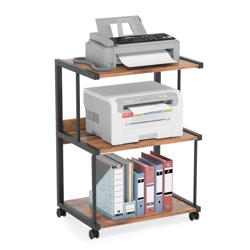 Printer Stand, Rolling Printer Table with 3 Storage Shelves