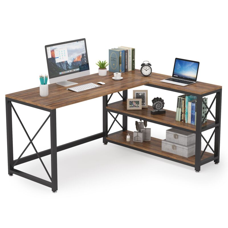 L-Shaped Desk, Reversible Corner Computer Desk with Shelves - Image 15