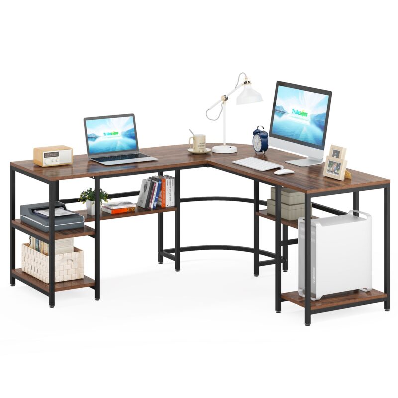 L-Shaped Desk, 59" Reversible Corner Computer Desk with Storage Shelves