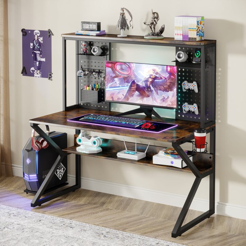 Gaming Desk, 47’’ Computer Desk with Shelves & K-Shaped Leg - Image 8