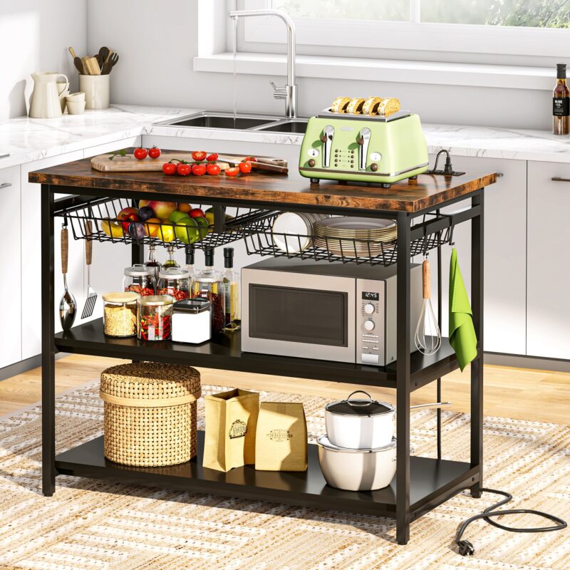 Kitchen Island, kitchen Storage Organizer with Power outlets & Shelves - Image 2