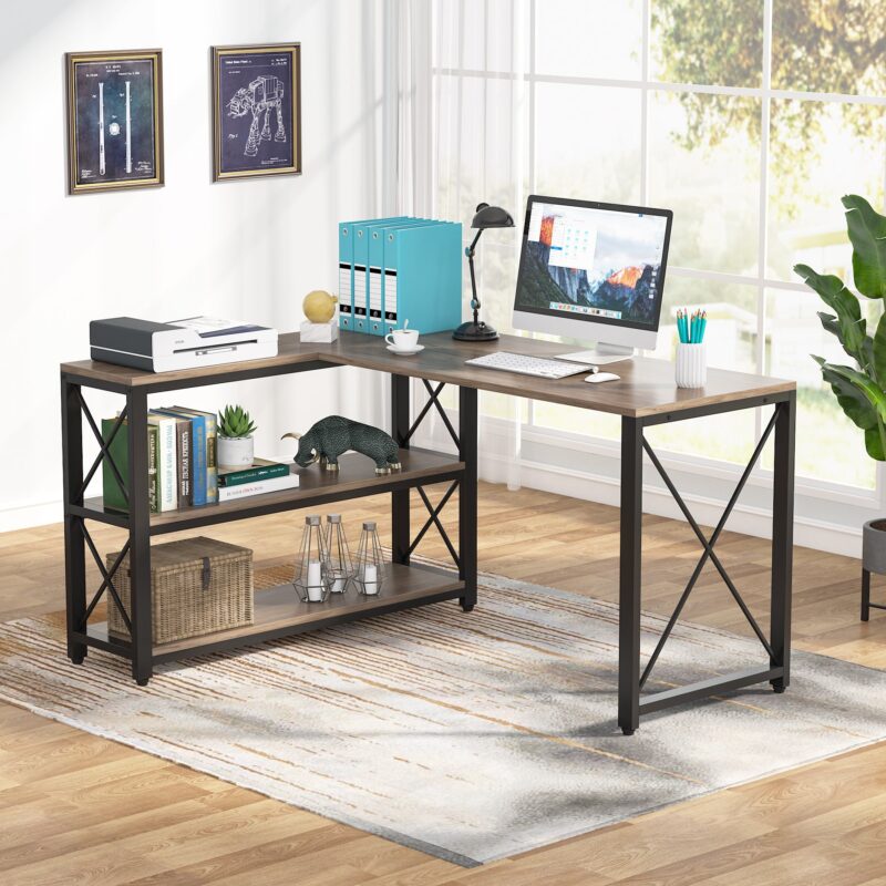 L-Shaped Desk, Reversible Corner Computer Desk with Shelves - Image 17