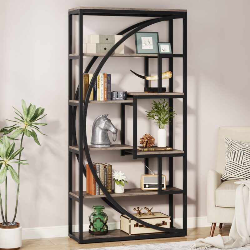 Bookshelf, Industrial Bookcase with 8 Open Storage Shelf - Image 3