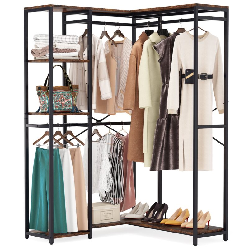 Freestanding Closet Organizer, L Shaped Garment Clothing Rack